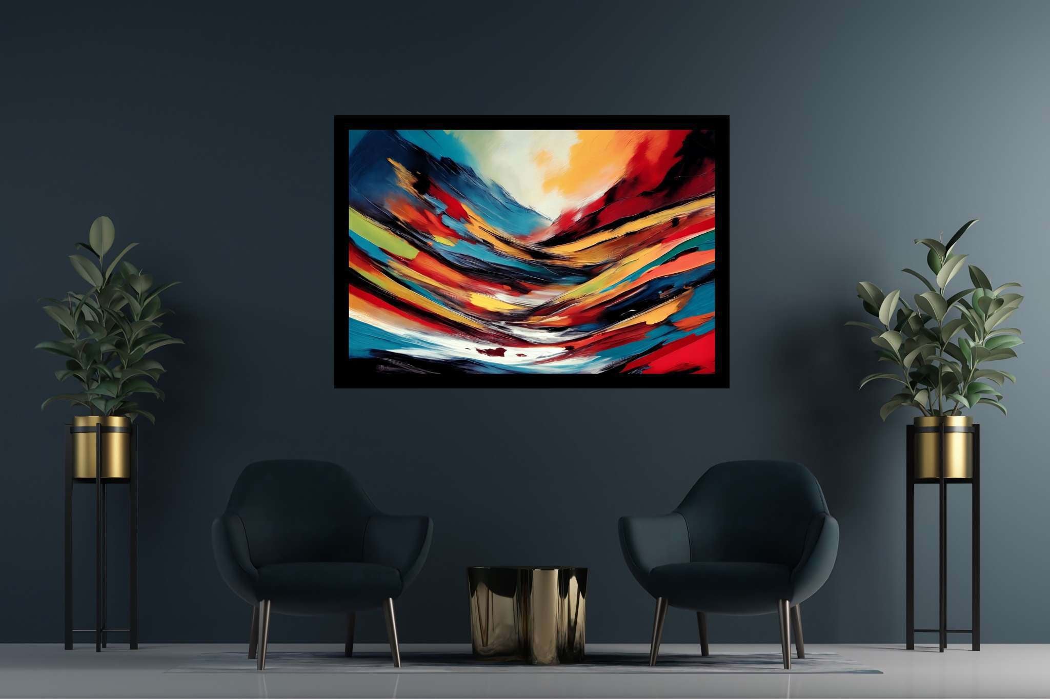Chroma summit dreams: Vibrant art with vivid masterpieces, in a room with contemporary flair, wall art, and stylish accessories. The art can be printed on poster, framed poster, canvas, metal, acrylic or wood, exclusively at WallArtZen. Find this exact print at https://wallartzen.com/waz63