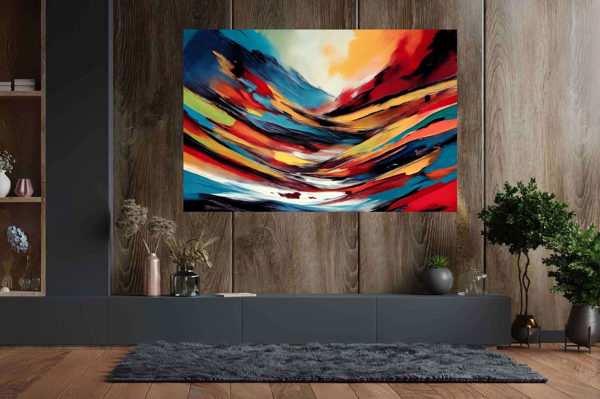 Chroma summit dreams: Vibrant art with vibrant acrylics, in a room with great design, photographic wall art, and stylish accessories. The art can be printed on poster, framed poster, canvas, metal, acrylic or wood, exclusively at WallArtZen. Find this exact print at https://wallartzen.com/waz63