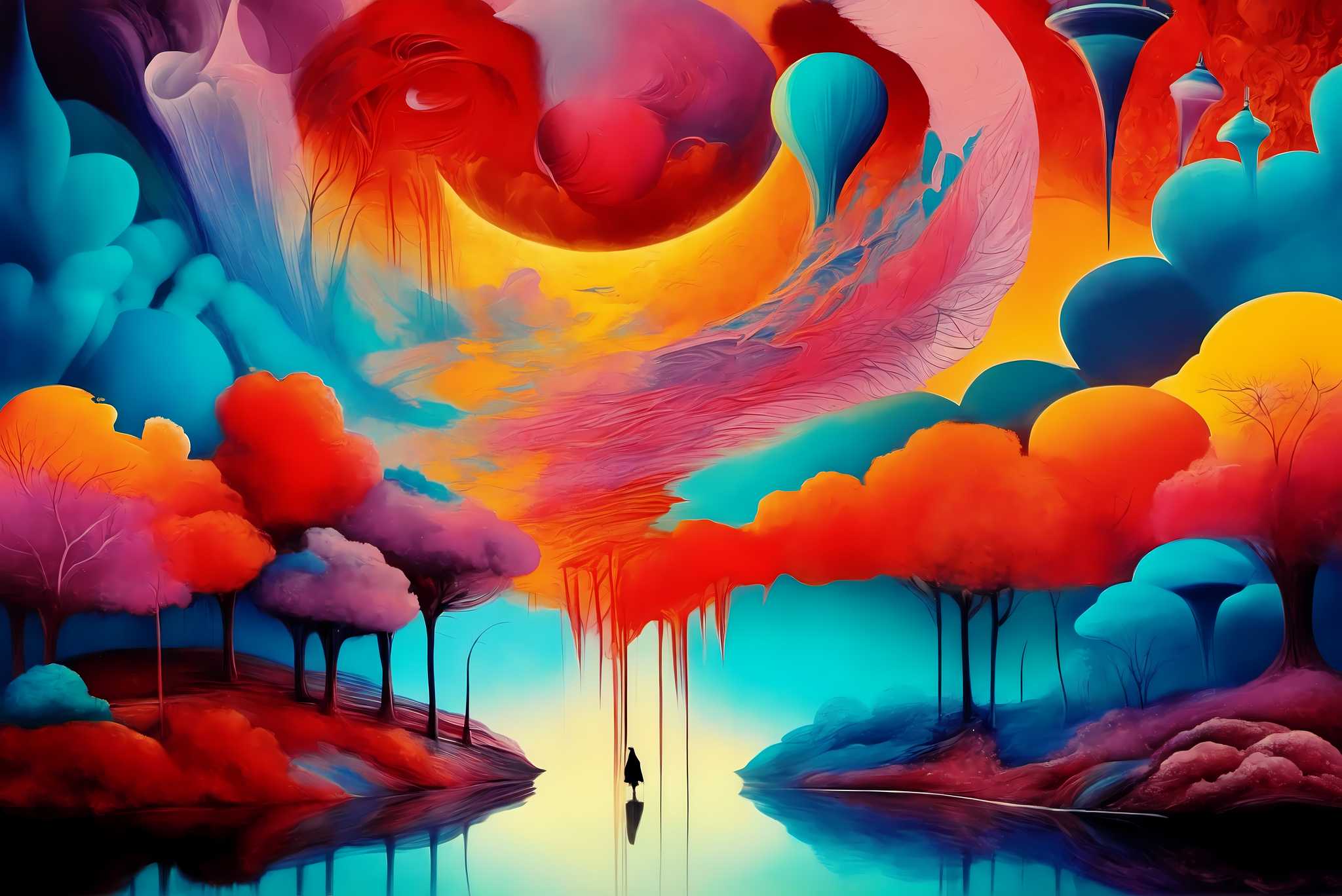 Chromatic odyssey: Vibrant art with bright and bold designs, in a room with classic elegance, photographic wall art, and elegant home goods. The art can be printed on poster, framed poster, canvas, metal, acrylic or wood, exclusively at WallArtZen. Find this exact print at https://wallartzen.com/waz66