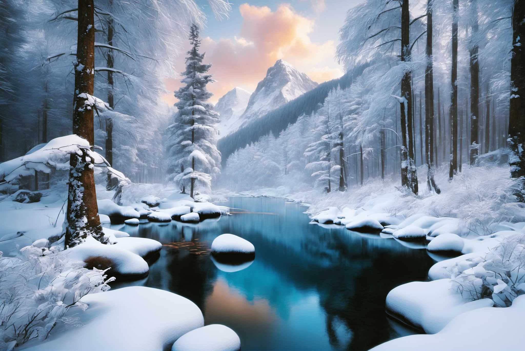 Frostbound silence: Winter landscape art with winter landscape artwork, in a room with great design, bespoke art designs, and home styling items. The art can be printed on poster, framed poster, canvas, metal, acrylic or wood, exclusively at WallArtZen. Find this exact print at https://wallartzen.com/waz72