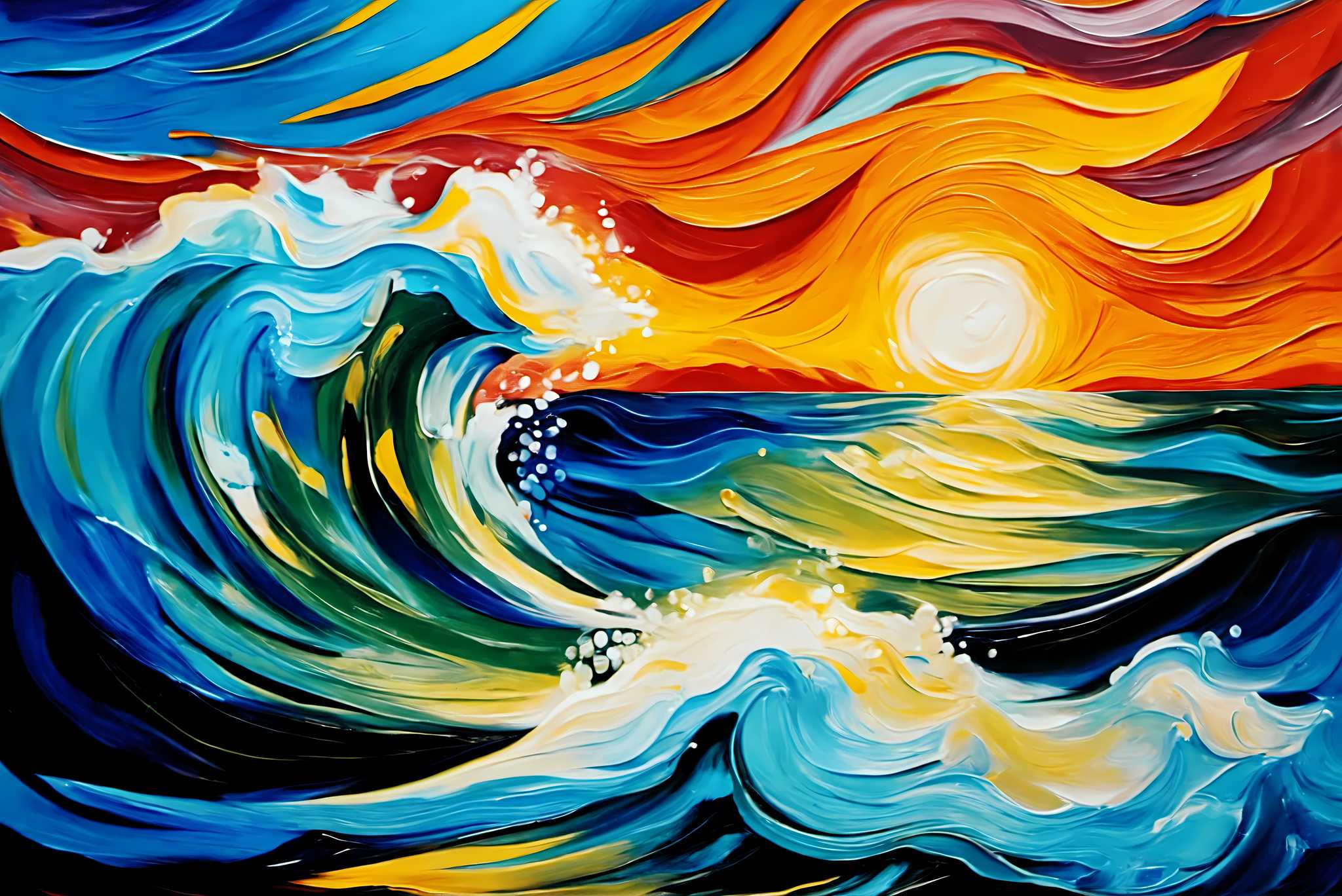 Sunset surge majesty: Ocean wave art with nautical decor, in a room with great design, canvas prints, and designer furniture. The art can be printed on poster, framed poster, canvas, metal, acrylic or wood, exclusively at WallArtZen. Find this exact print at https://wallartzen.com/waz73