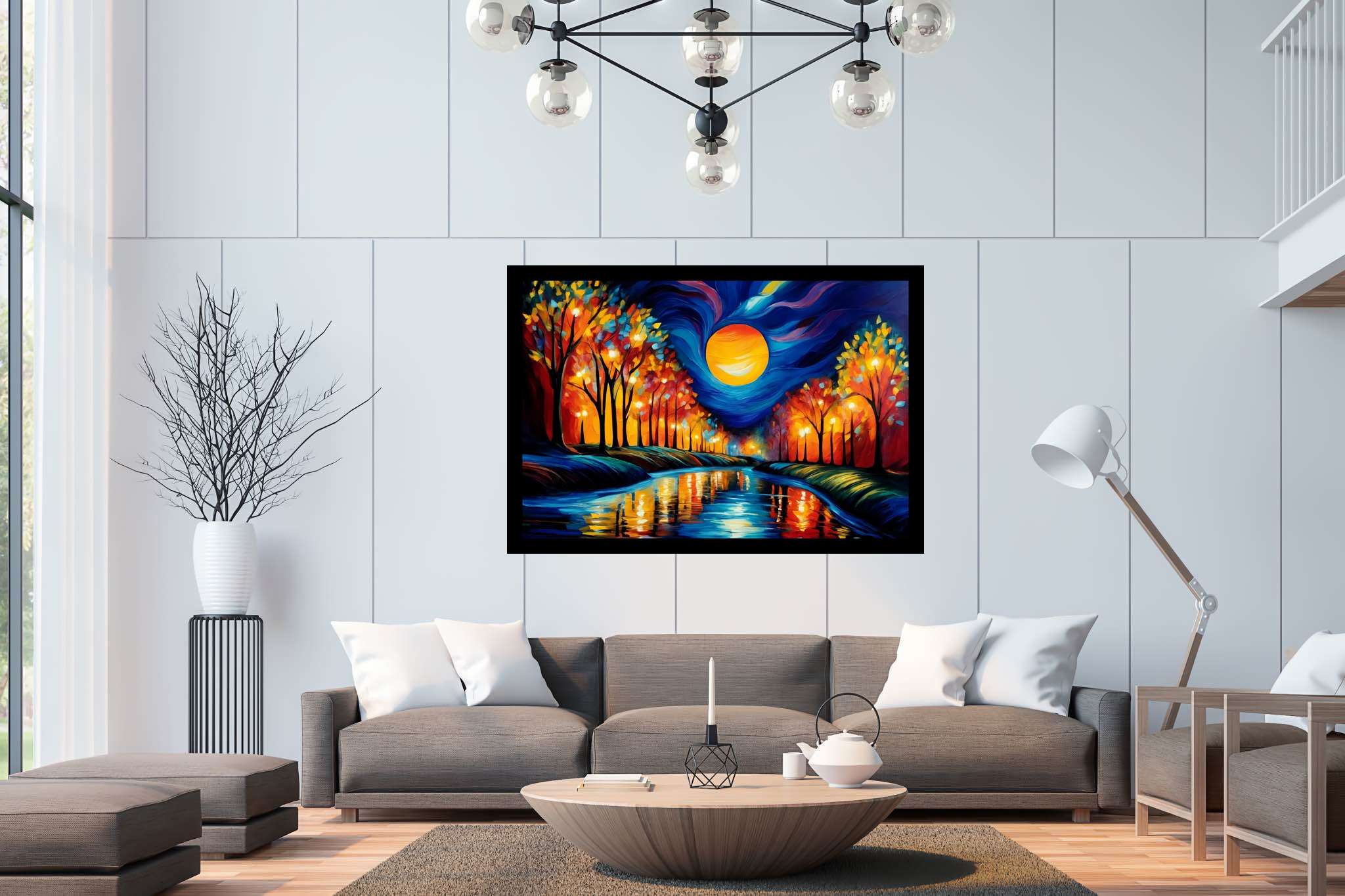 Autumn reverie reflections: Autumn forest art with autumn forest art, in a room with artistic style, fine art prints, and decorative pieces. The art can be printed on poster, framed poster, canvas, metal, acrylic or wood, exclusively at WallArtZen. Find this exact print at https://wallartzen.com/waz8