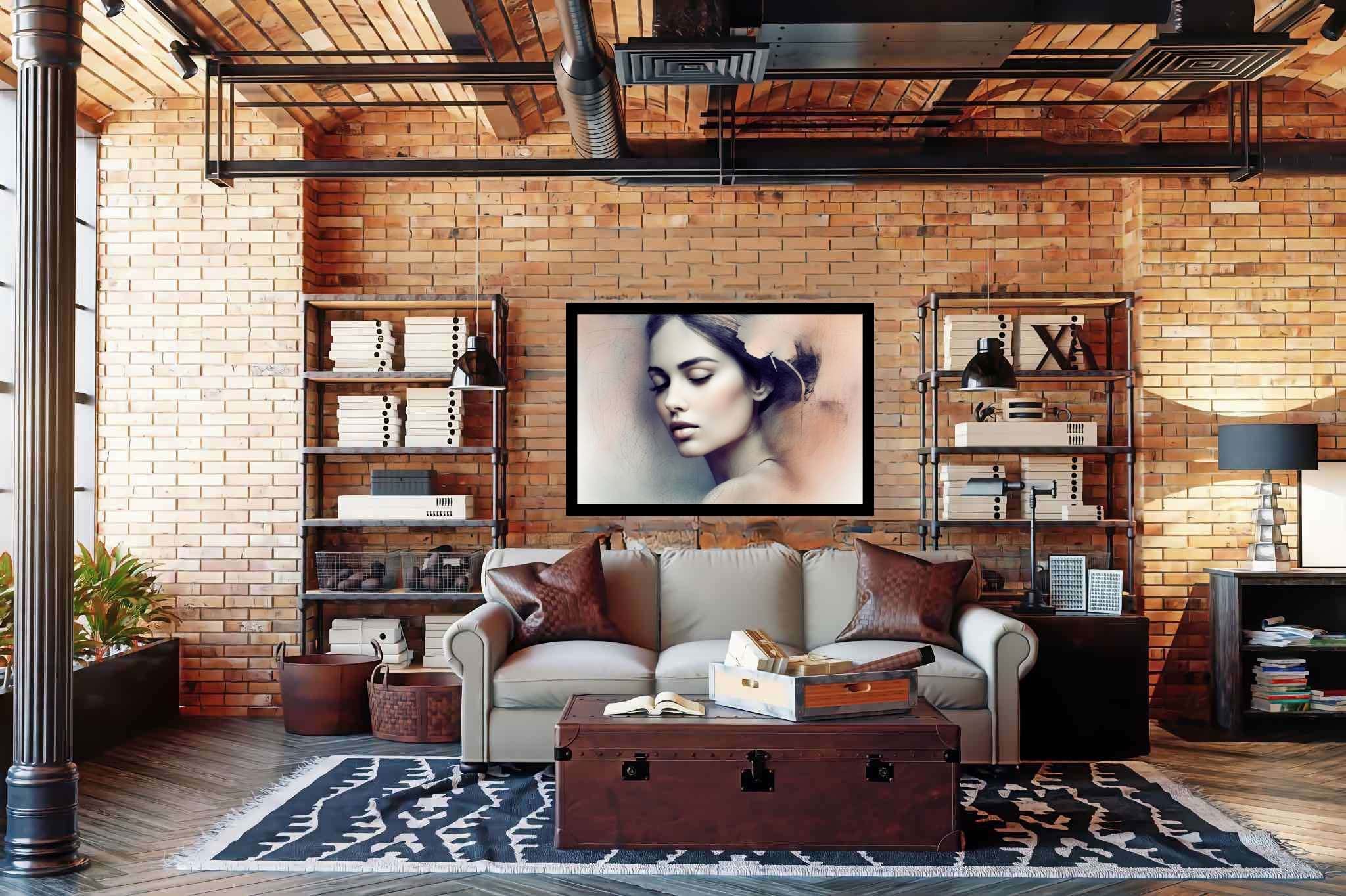 Slumber's silk veil: Dreamy painting art with ethereal landscapes, in a room with chic decor, canvas prints, and home styling items. The art can be printed on poster, framed poster, canvas, metal, acrylic or wood, exclusively at WallArtZen. Find this exact print at https://wallartzen.com/waz96