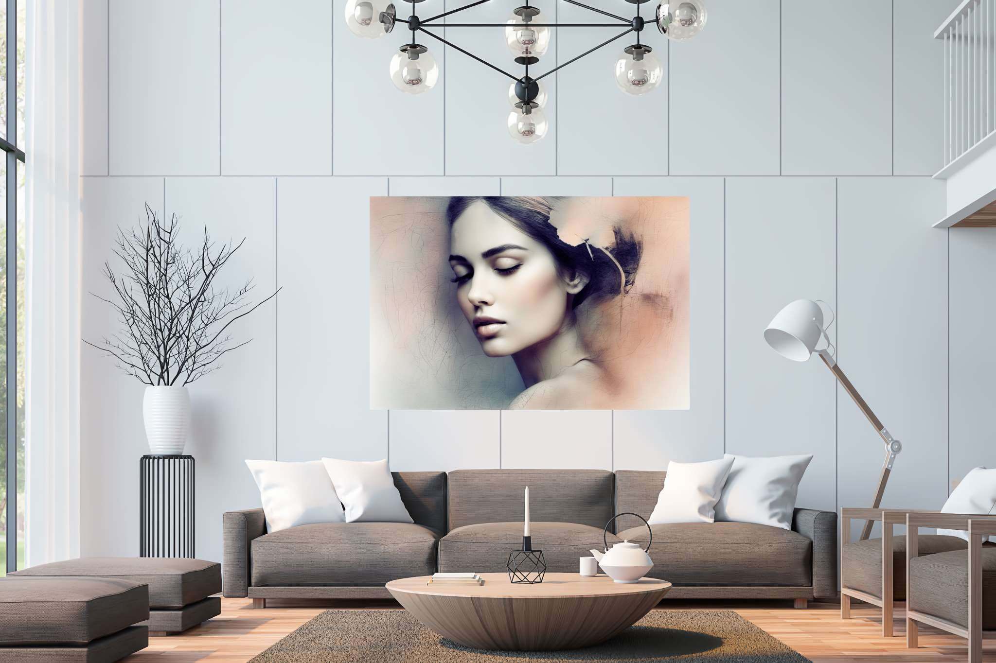 Slumber's silk veil: Dreamy painting art with imaginative creations, in a room with contemporary flair, bespoke art designs, and trendy home accents. The art can be printed on poster, framed poster, canvas, metal, acrylic or wood, exclusively at WallArtZen. Find this exact print at https://wallartzen.com/waz96