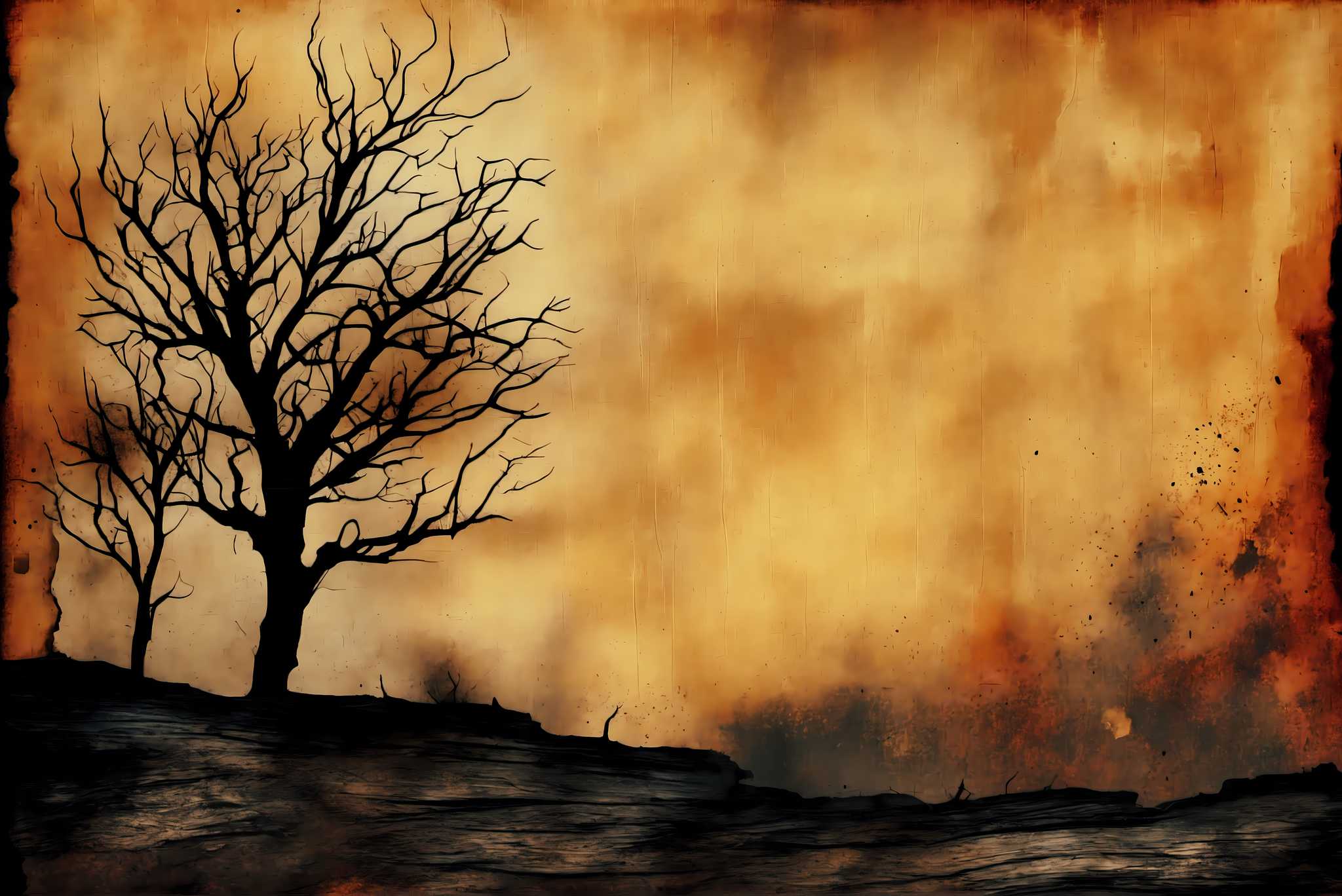 Solace in barren arms: Desolate landscape art with isolated landscapes, in a room with contemporary flair, framed art, and home styling items. The art can be printed on poster, framed poster, canvas, metal, acrylic or wood, exclusively at WallArtZen. Find this exact print at https://wallartzen.com/waz99